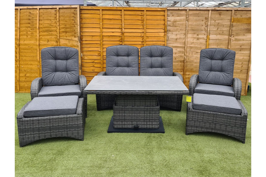 Burbage Reclining Rattan Sofa Set Adjustable Table in Stone Grey